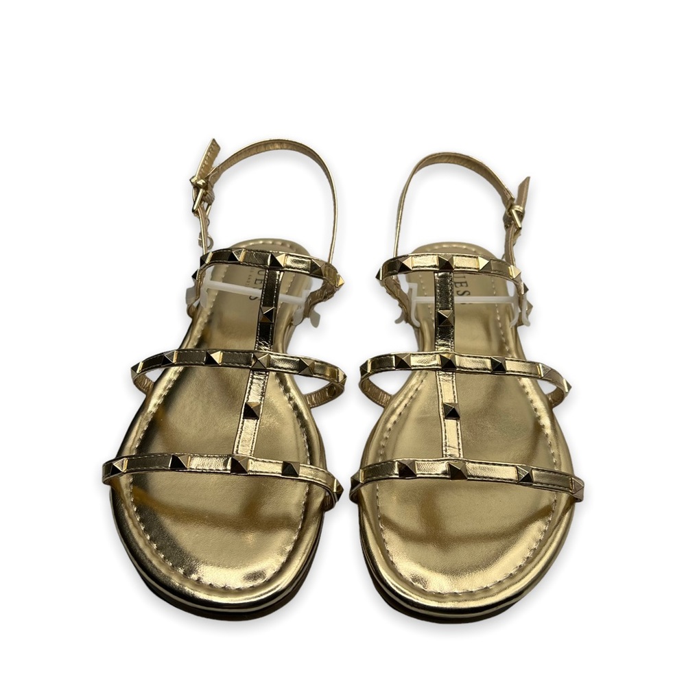 NEW Guess Meddle Gold Studded Vegan Leather Gladiator Sandals Comfort Womens 8.5